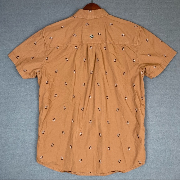 Prana Broderick Button Shirt Men’s Medium Brown Carabiners All Over Print Hiking - Picture 3 of 9